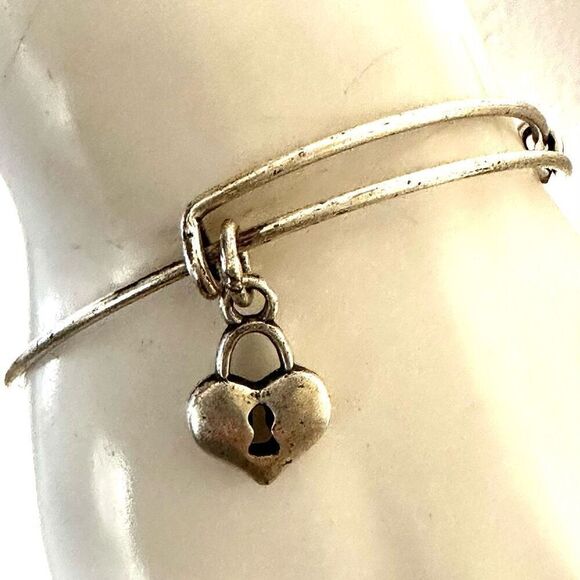 Alex and Ani silver tone heart locket bangle bracelet - Picture 4 of 8
